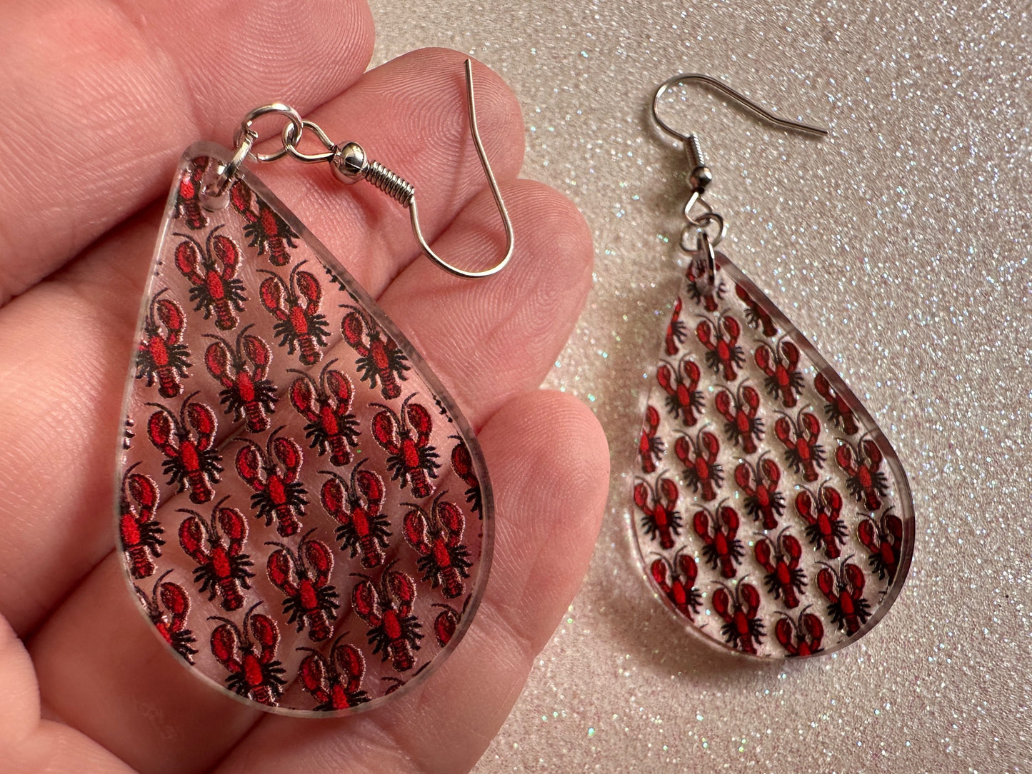 Red Lobster Earrings: Laser Cut Acrylic Lobsters, Aquarium, Ocean Animals, Sea Creatures, Fish Tank, Fisherman, BestGifts for Her/Him/Them