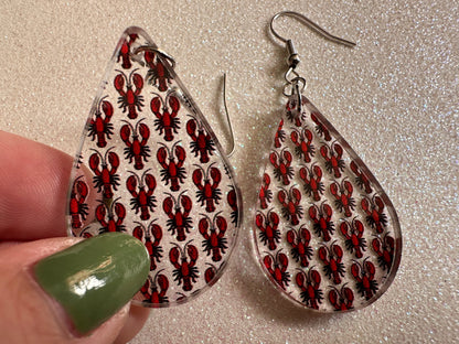 Red Lobster Earrings: Laser Cut Acrylic Lobsters, Aquarium, Ocean Animals, Sea Creatures, Fish Tank, Fisherman, BestGifts for Her/Him/Them