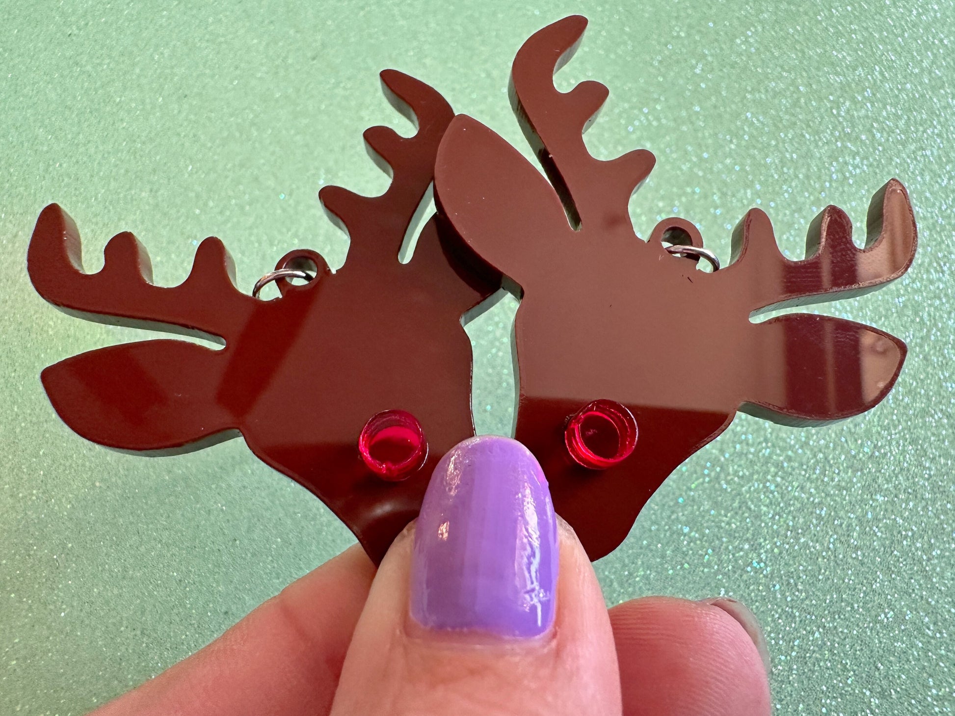 Red Nose Reindeer Christmas Earrings: Light Brown Laser Cut Acrylic Deer, Xmas, Rudolf, Holiday, Deer, Winter, Best Gifts for Her/Him/Them