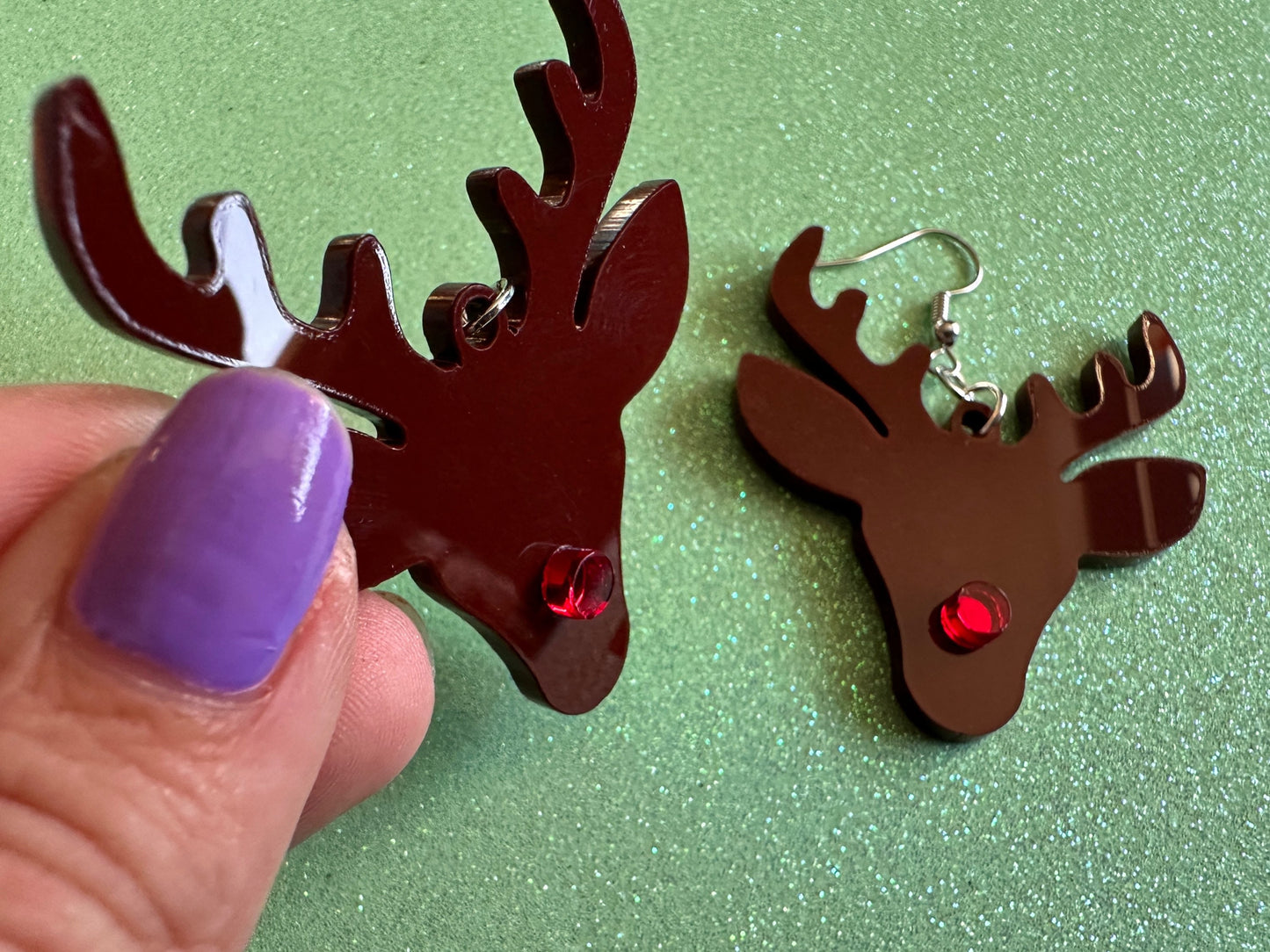 Red Nose Reindeer Christmas Earrings: Light Brown Laser Cut Acrylic Deer, Xmas, Rudolf, Holiday, Deer, Winter, Best Gifts for Her/Him/Them