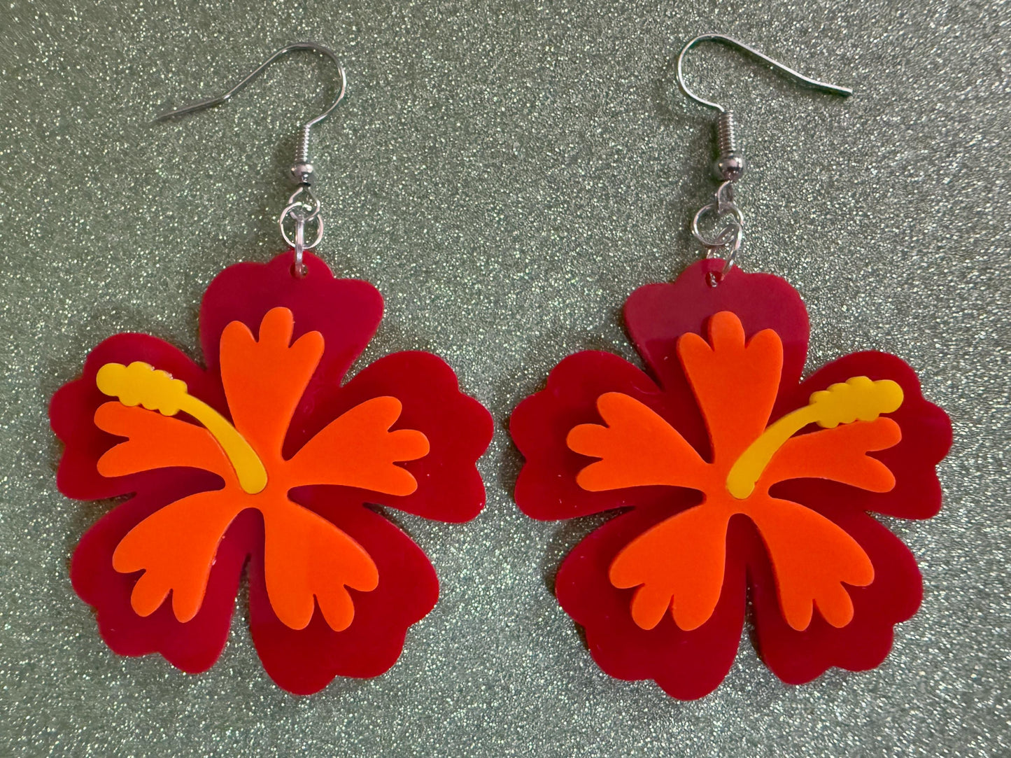 Red Orange Hibiscus Earrings: Laser Cut Acrylic Flowers, Floral, Flower, Hawaii, Maui Strong, Summer Vibes, Best Gifts for Her/Him/Them