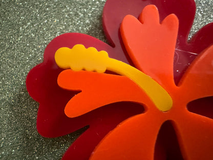 Red Orange Hibiscus Earrings: Laser Cut Acrylic Flowers, Floral, Flower, Hawaii, Maui Strong, Summer Vibes, Best Gifts for Her/Him/Them