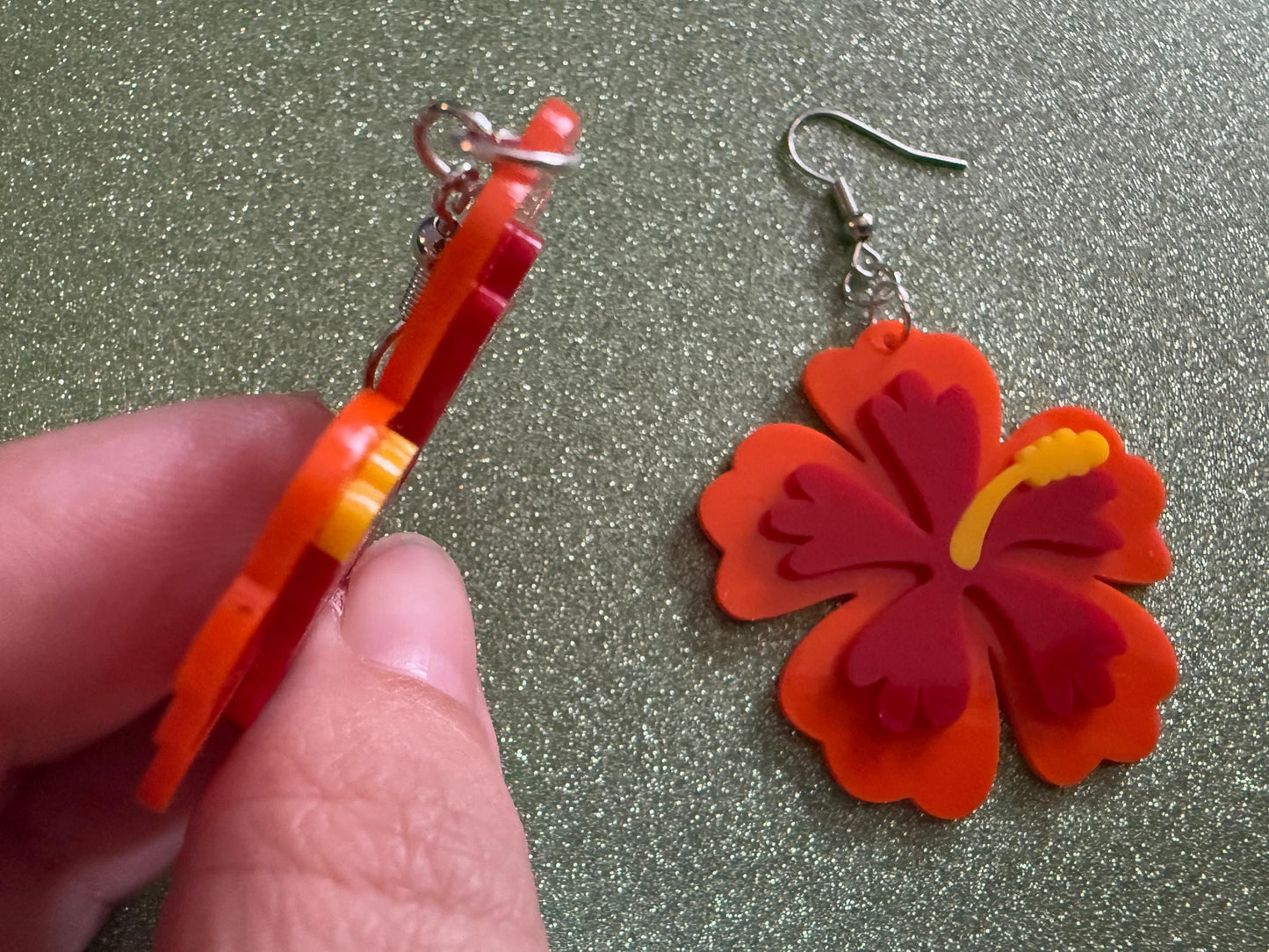 Red Orange Hibiscus Earrings: Laser Cut Acrylic Flowers, Floral, Flower, Hawaii, Maui Strong, Summer Vibes, Best Gifts for Her/Him/Them