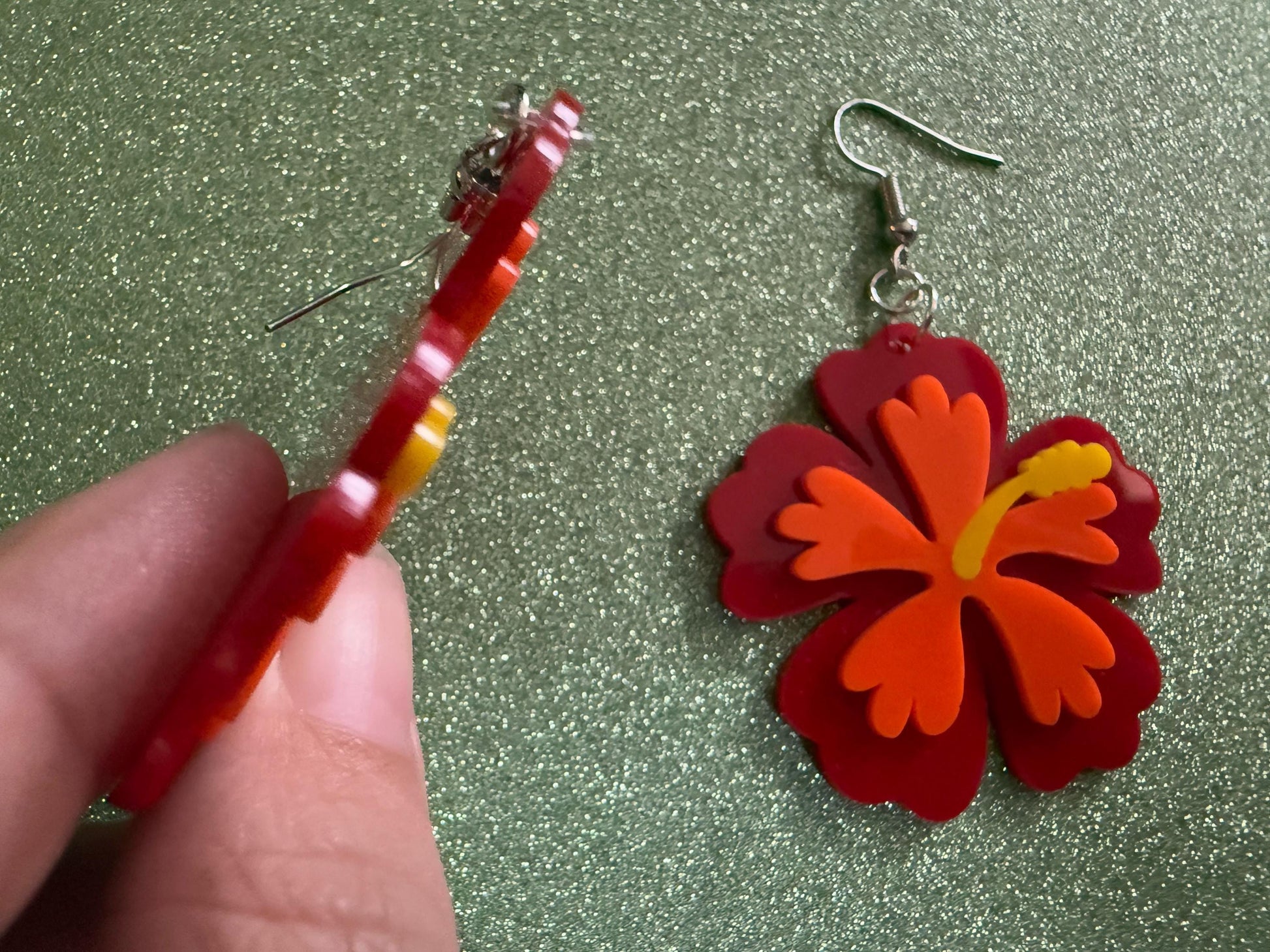 Red Orange Hibiscus Earrings: Laser Cut Acrylic Flowers, Floral, Flower, Hawaii, Maui Strong, Summer Vibes, Best Gifts for Her/Him/Them