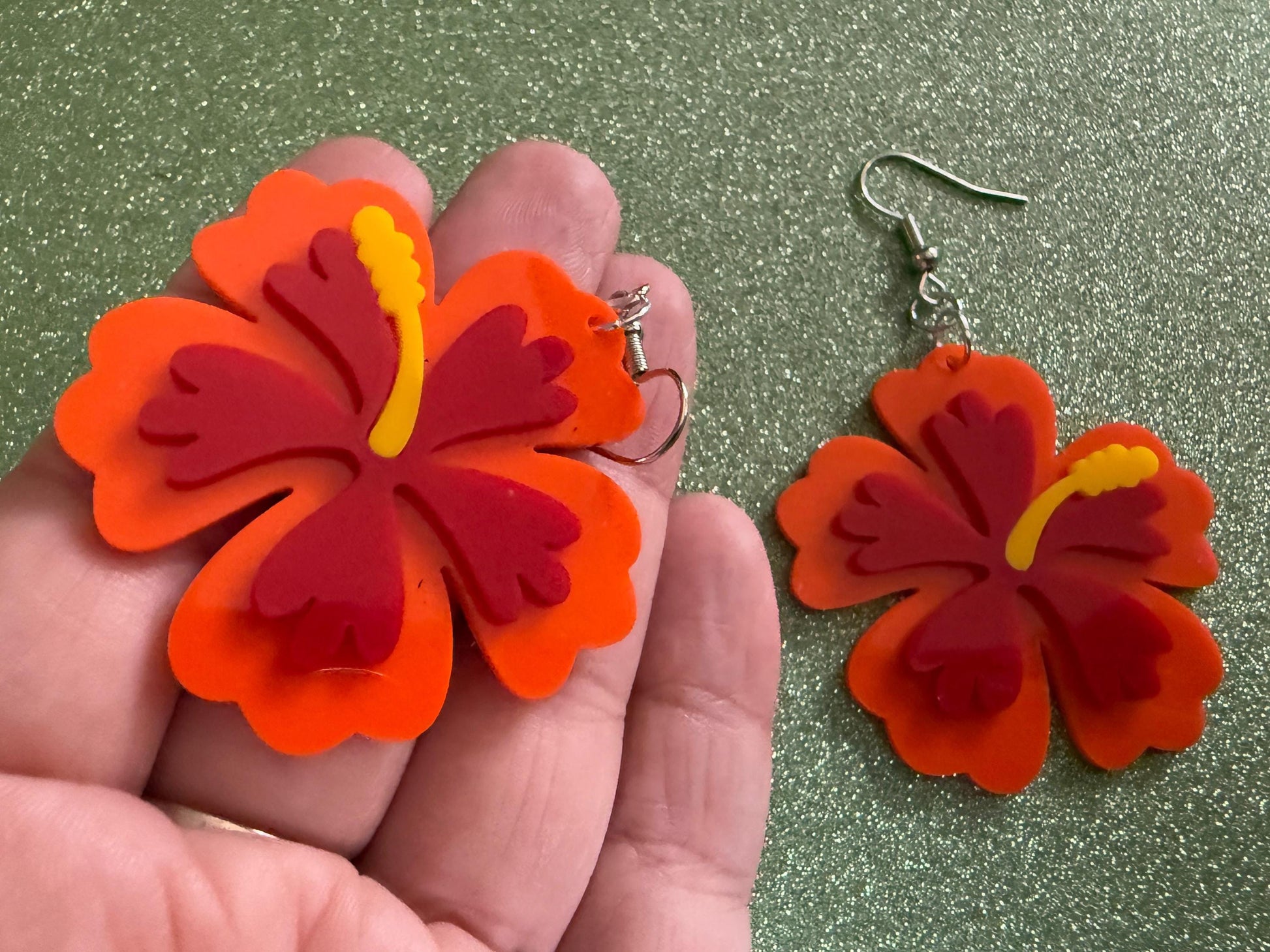 Red Orange Hibiscus Earrings: Laser Cut Acrylic Flowers, Floral, Flower, Hawaii, Maui Strong, Summer Vibes, Best Gifts for Her/Him/Them