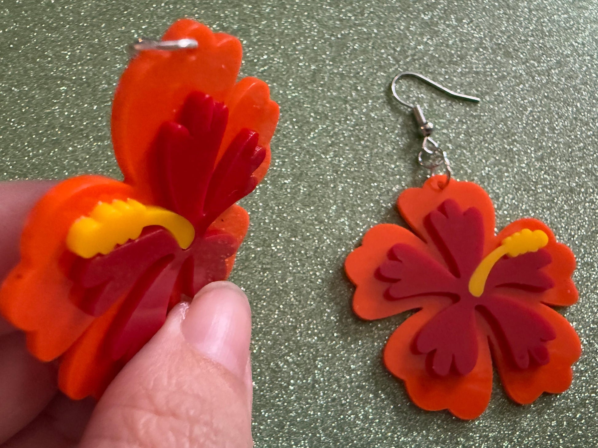 Red Orange Hibiscus Earrings: Laser Cut Acrylic Flowers, Floral, Flower, Hawaii, Maui Strong, Summer Vibes, Best Gifts for Her/Him/Them