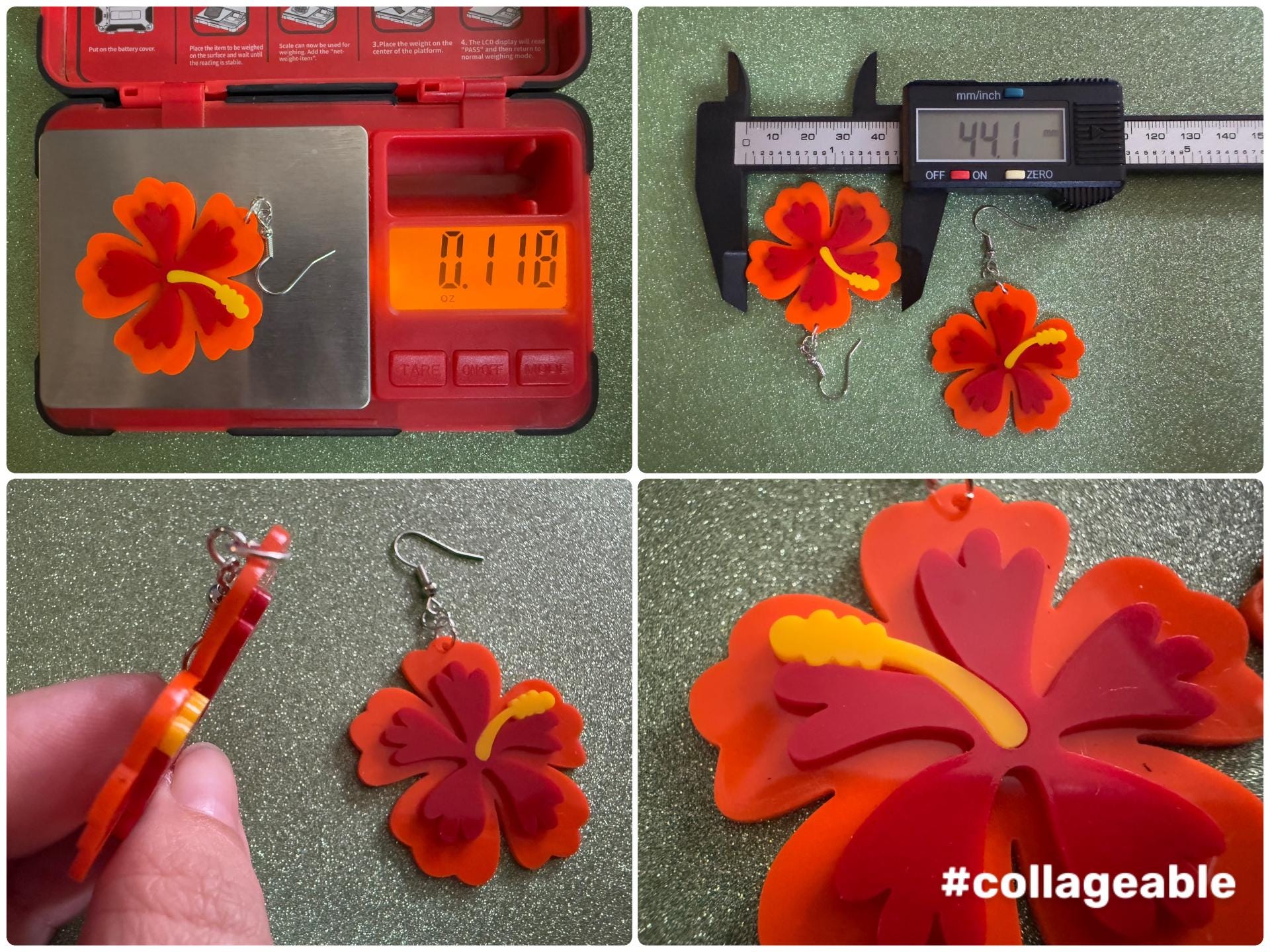 Red Orange Hibiscus Earrings: Laser Cut Acrylic Flowers, Floral, Flower, Hawaii, Maui Strong, Summer Vibes, Best Gifts for Her/Him/Them