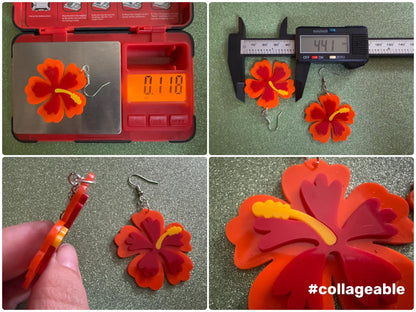 Red Orange Hibiscus Earrings: Laser Cut Acrylic Flowers, Floral, Flower, Hawaii, Maui Strong, Summer Vibes, Best Gifts for Her/Him/Them