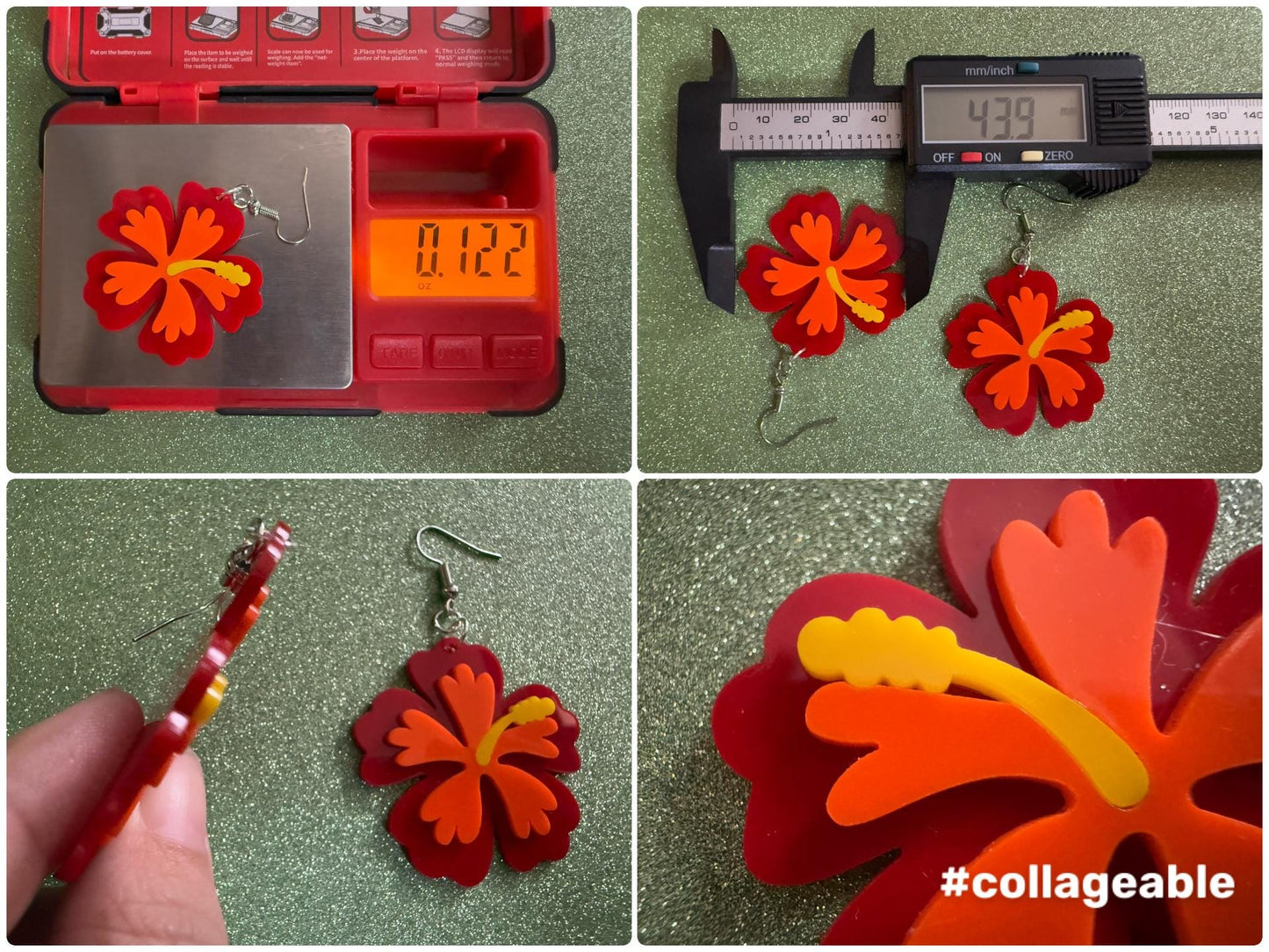 Red Orange Hibiscus Earrings: Laser Cut Acrylic Flowers, Floral, Flower, Hawaii, Maui Strong, Summer Vibes, Best Gifts for Her/Him/Them