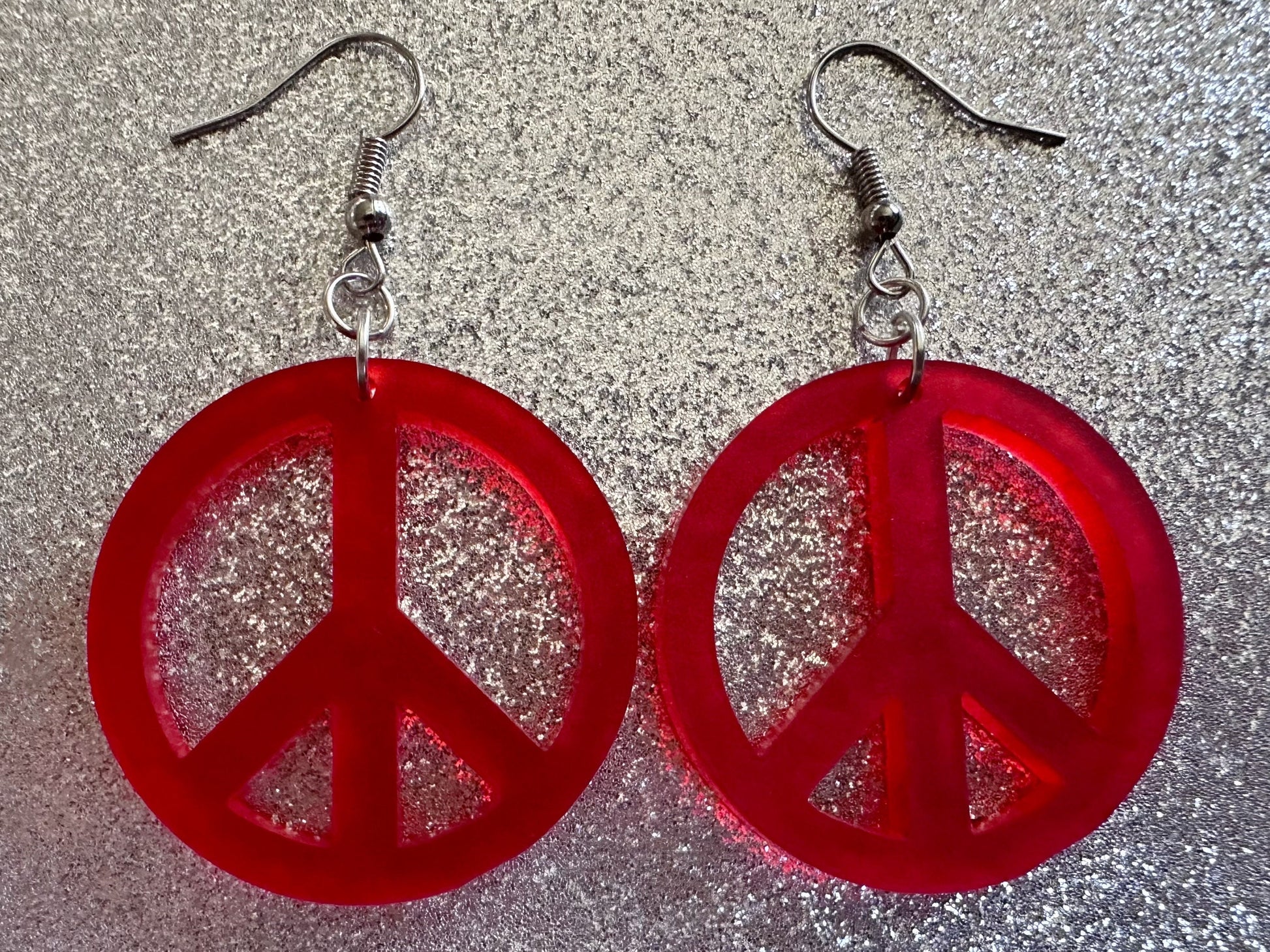 Red Peace Sign Earrings: Laser Cut Acrylic Peace Signs, Hippie, Hipster, 80s, Happiness, Happy, Best Gifts for Her/Him/Them