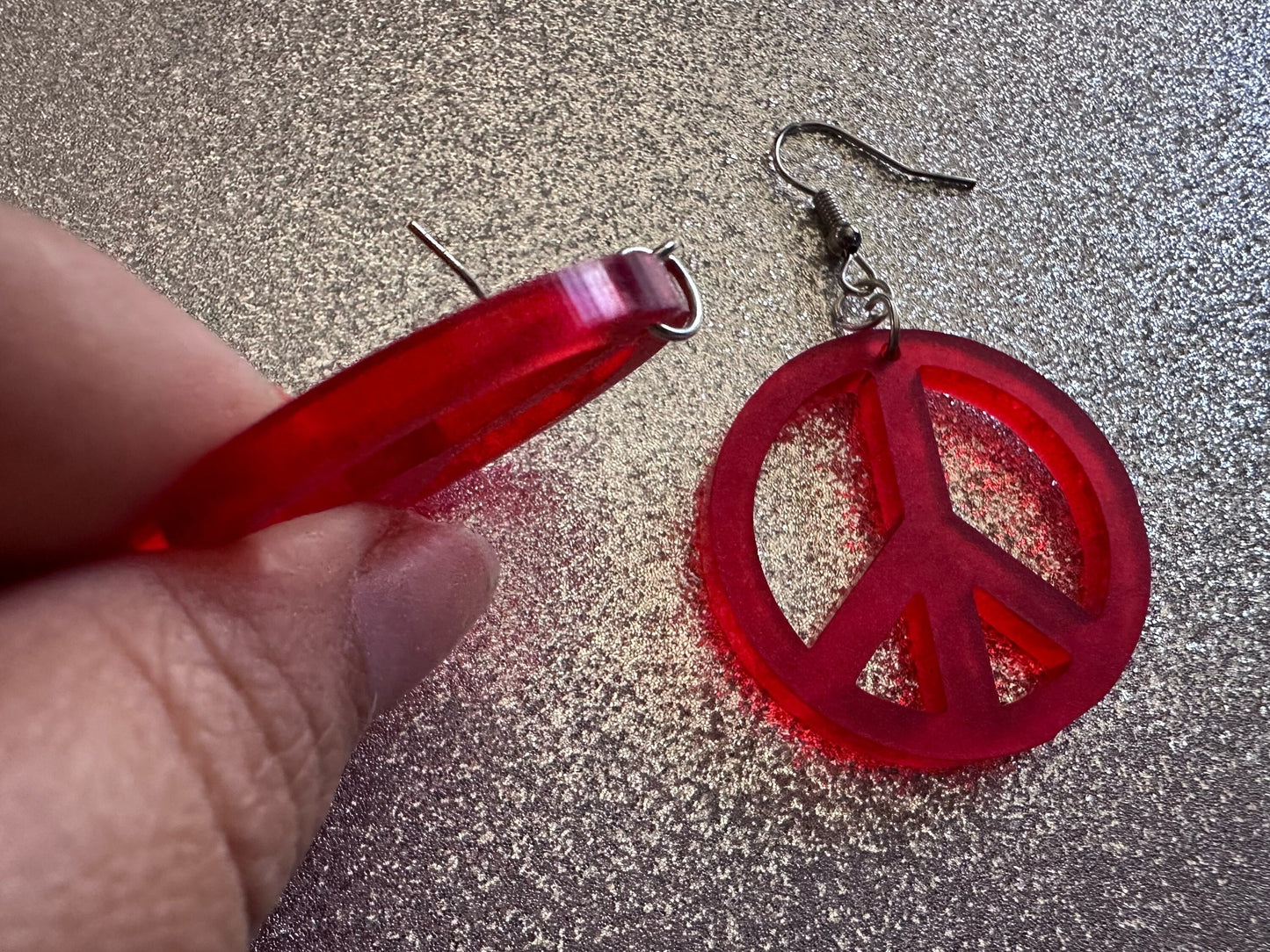 Red Peace Sign Earrings: Laser Cut Acrylic Peace Signs, Hippie, Hipster, 80s, Happiness, Happy, Best Gifts for Her/Him/Them