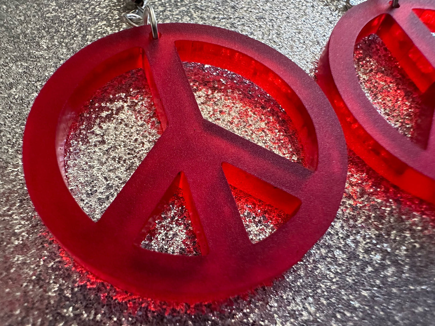 Red Peace Sign Earrings: Laser Cut Acrylic Peace Signs, Hippie, Hipster, 80s, Happiness, Happy, Best Gifts for Her/Him/Them
