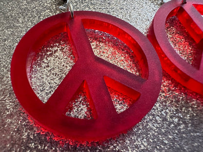 Red Peace Sign Earrings: Laser Cut Acrylic Peace Signs, Hippie, Hipster, 80s, Happiness, Happy, Best Gifts for Her/Him/Them