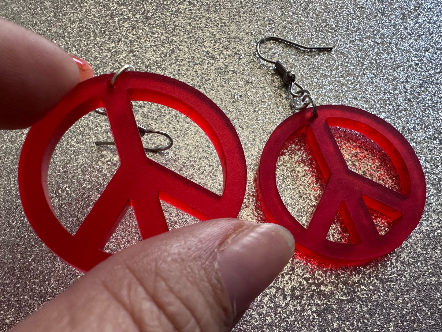 Red Peace Sign Earrings: Laser Cut Acrylic Peace Signs, Hippie, Hipster, 80s, Happiness, Happy, Best Gifts for Her/Him/Them