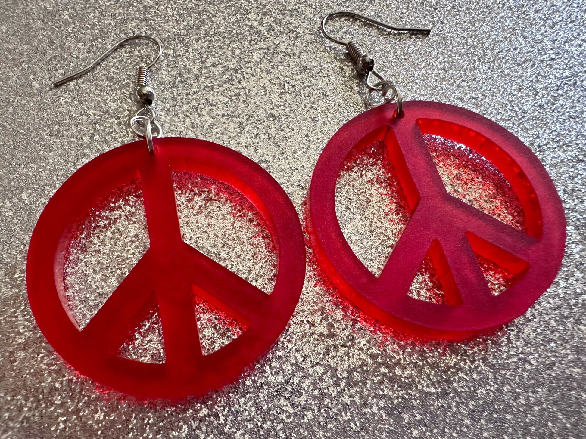 Red Peace Sign Earrings: Laser Cut Acrylic Peace Signs, Hippie, Hipster, 80s, Happiness, Happy, Best Gifts for Her/Him/Them