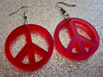 Red Peace Sign Earrings: Laser Cut Acrylic Peace Signs, Hippie, Hipster, 80s, Happiness, Happy, Best Gifts for Her/Him/Them