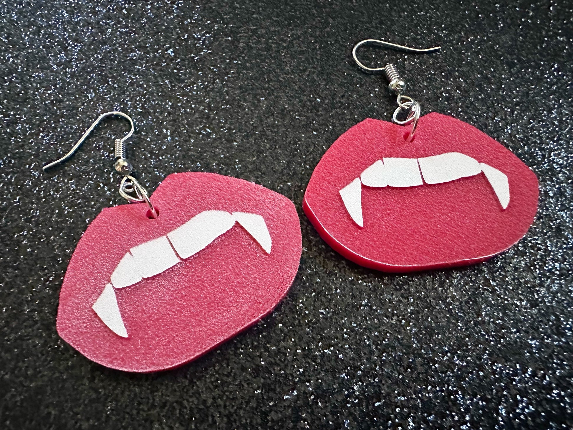 Red Vampire Lip Earrings: Laser Cut Acrylic Lips, Girl, Woman, Vampire, Kiss, Halloween, Valentines, Fangs, Best Gifts for Her/Him/Them