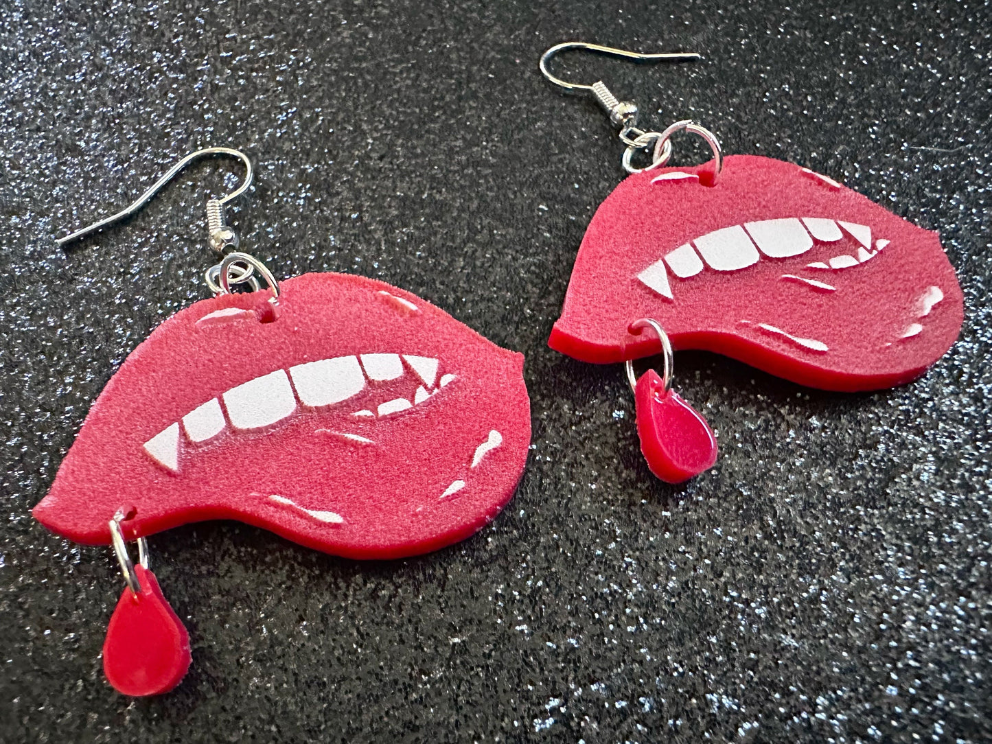 Red Vampire Lip Earrings: Laser Cut Acrylic Lips, Girl, Woman, Vampire, Kiss, Halloween, Valentines, Fangs, Best Gifts for Her/Him/Them