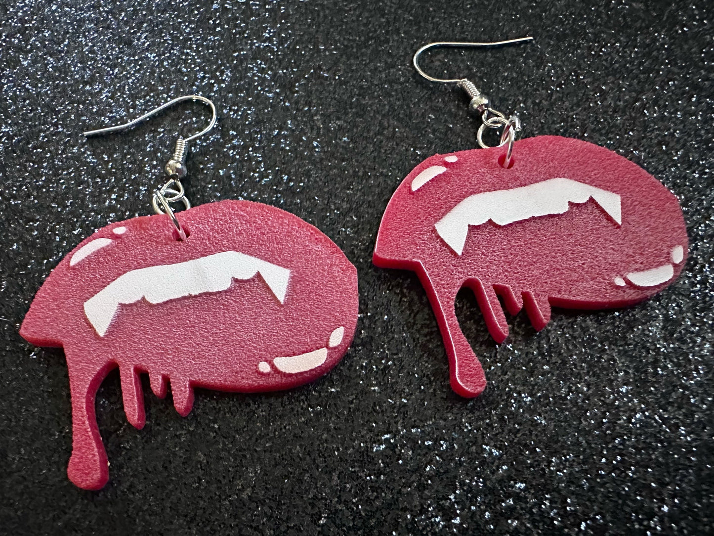 Red Vampire Lip Earrings: Laser Cut Acrylic Lips, Girl, Woman, Vampire, Kiss, Halloween, Valentines, Fangs, Best Gifts for Her/Him/Them