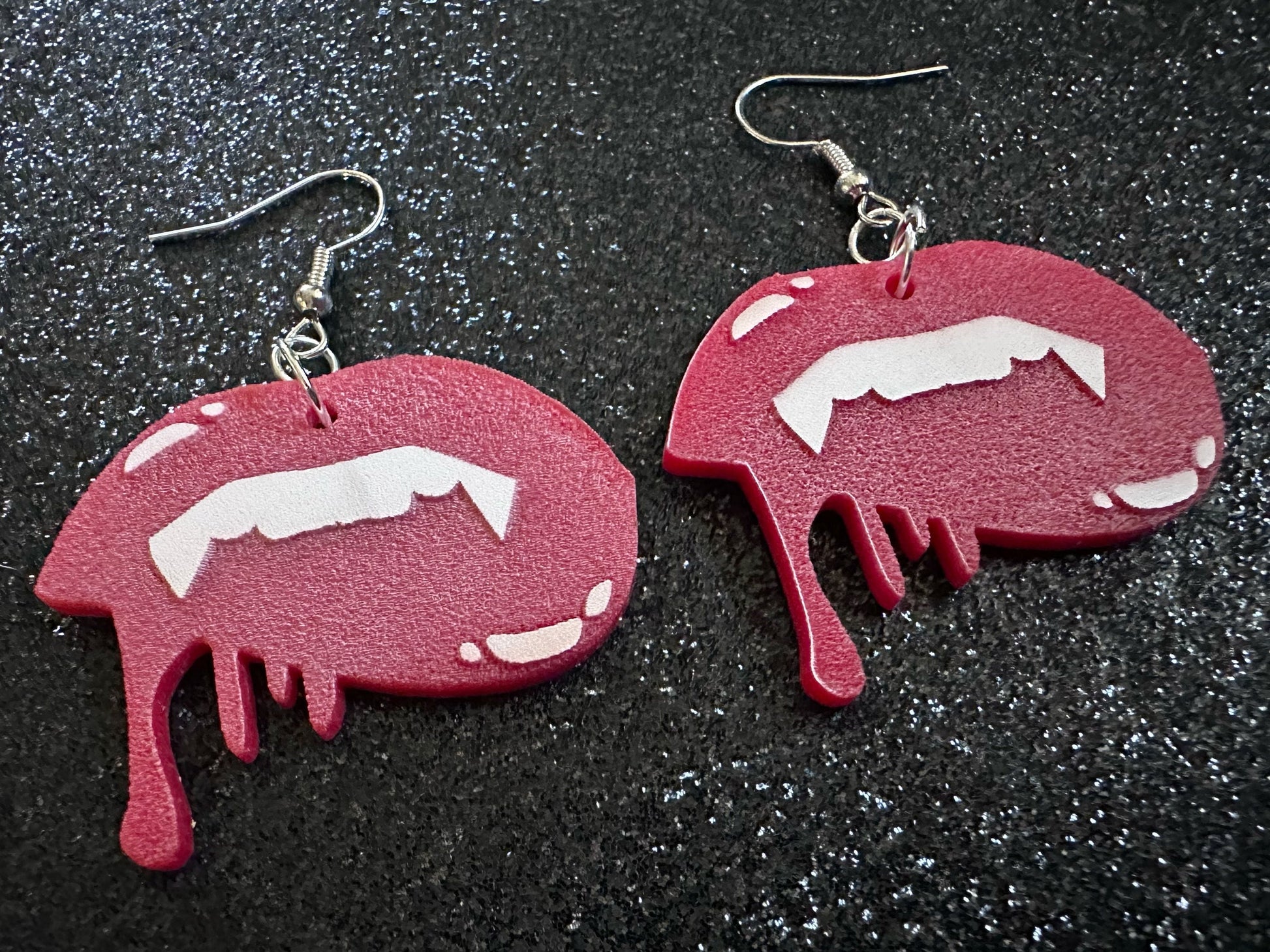 Red Vampire Lip Earrings: Laser Cut Acrylic Lips, Girl, Woman, Vampire, Kiss, Halloween, Valentines, Fangs, Best Gifts for Her/Him/Them