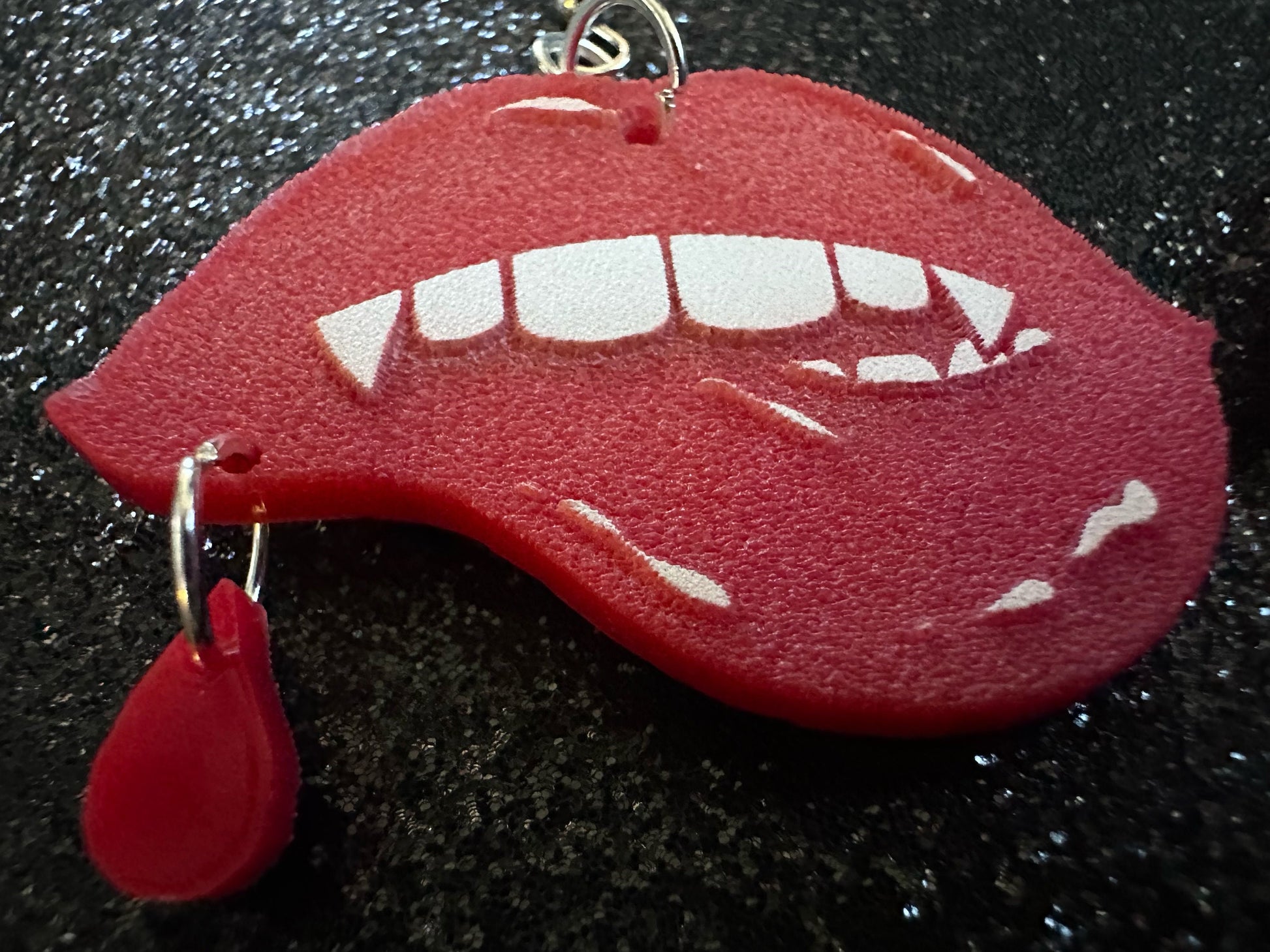Red Vampire Lip Earrings: Laser Cut Acrylic Lips, Girl, Woman, Vampire, Kiss, Halloween, Valentines, Fangs, Best Gifts for Her/Him/Them