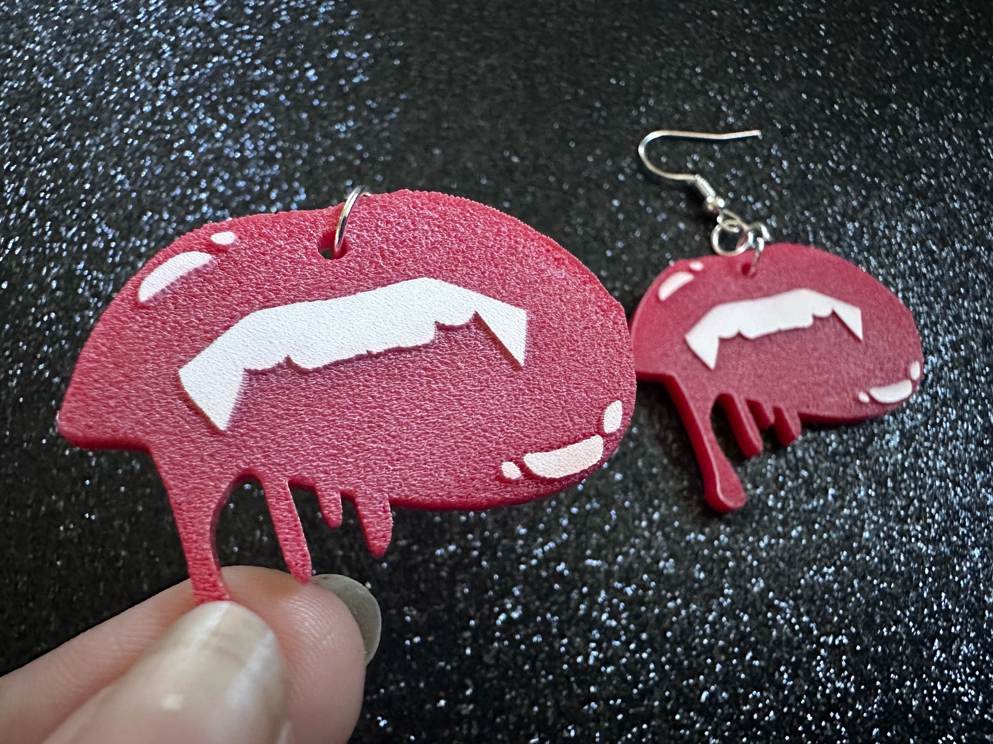 Red Vampire Lip Earrings: Laser Cut Acrylic Lips, Girl, Woman, Vampire, Kiss, Halloween, Valentines, Fangs, Best Gifts for Her/Him/Them