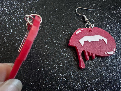 Red Vampire Lip Earrings: Laser Cut Acrylic Lips, Girl, Woman, Vampire, Kiss, Halloween, Valentines, Fangs, Best Gifts for Her/Him/Them