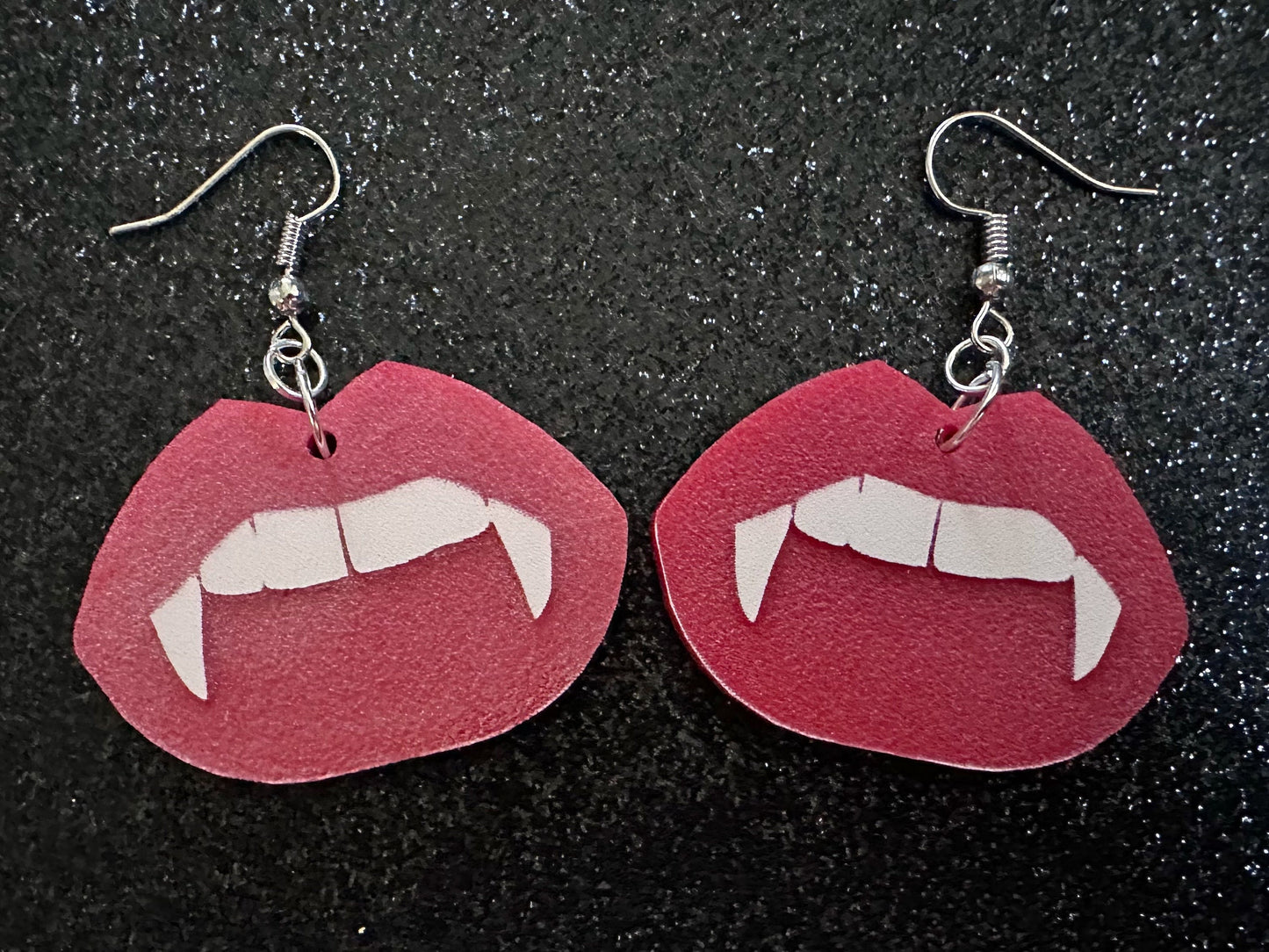 Red Vampire Lip Earrings: Laser Cut Acrylic Lips, Girl, Woman, Vampire, Kiss, Halloween, Valentines, Fangs, Best Gifts for Her/Him/Them