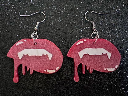 Red Vampire Lip Earrings: Laser Cut Acrylic Lips, Girl, Woman, Vampire, Kiss, Halloween, Valentines, Fangs, Best Gifts for Her/Him/Them