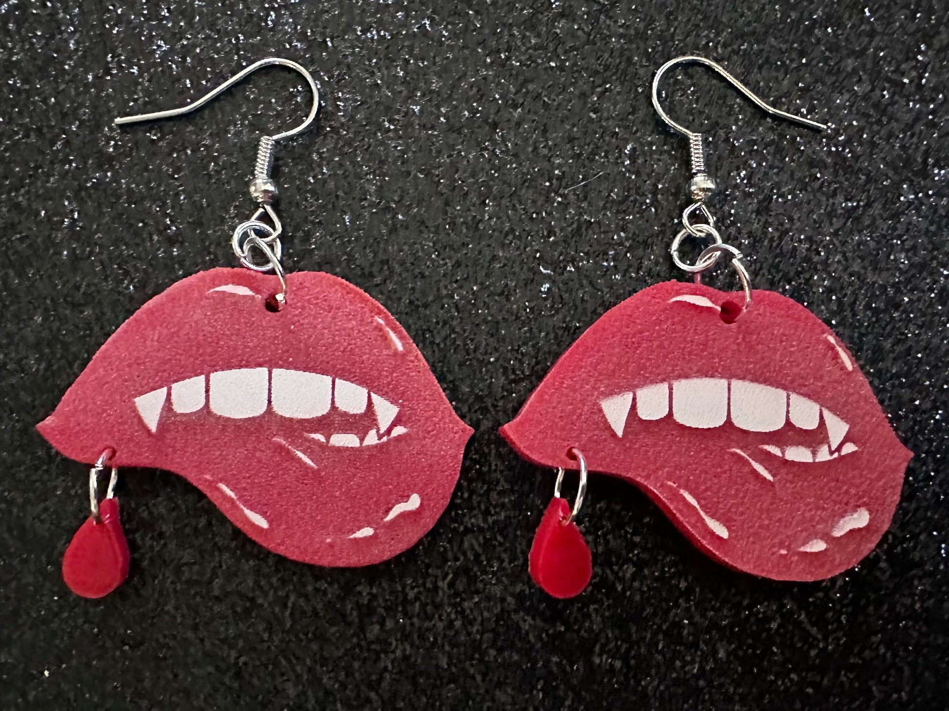 Red Vampire Lip Earrings: Laser Cut Acrylic Lips, Girl, Woman, Vampire, Kiss, Halloween, Valentines, Fangs, Best Gifts for Her/Him/Them
