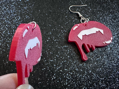 Red Vampire Lip Earrings: Laser Cut Acrylic Lips, Girl, Woman, Vampire, Kiss, Halloween, Valentines, Fangs, Best Gifts for Her/Him/Them