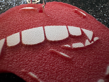 Red Vampire Lip Earrings: Laser Cut Acrylic Lips, Girl, Woman, Vampire, Kiss, Halloween, Valentines, Fangs, Best Gifts for Her/Him/Them