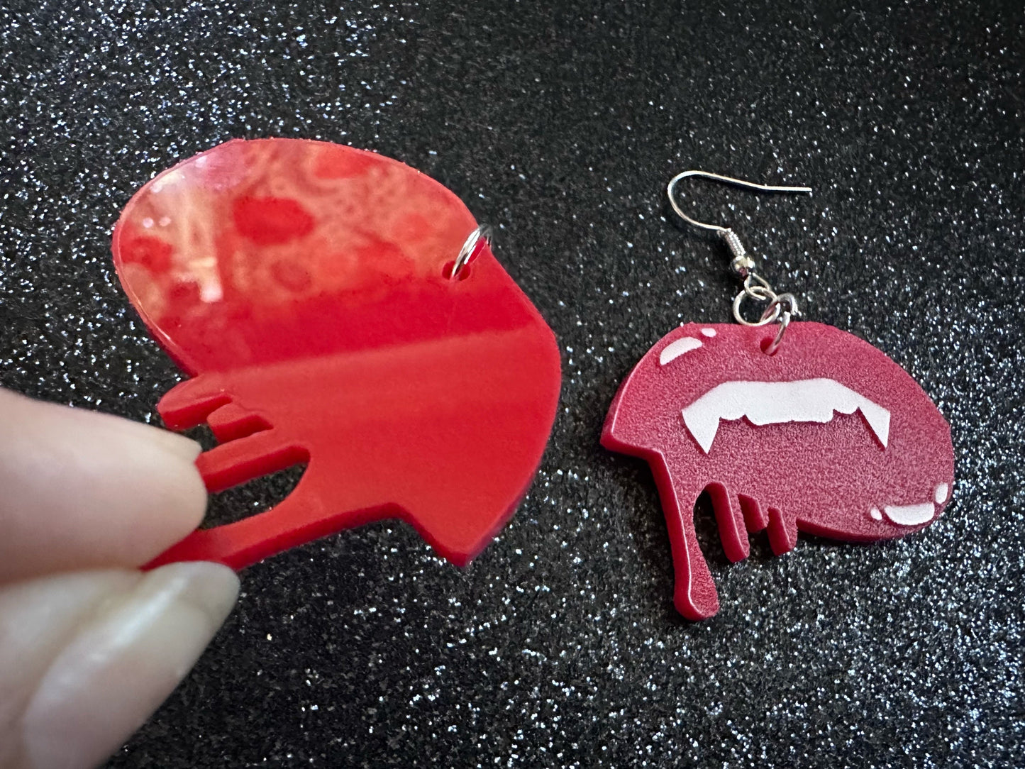Red Vampire Lip Earrings: Laser Cut Acrylic Lips, Girl, Woman, Vampire, Kiss, Halloween, Valentines, Fangs, Best Gifts for Her/Him/Them