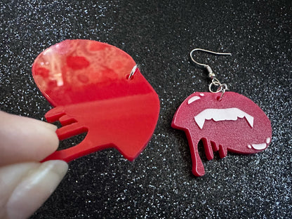 Red Vampire Lip Earrings: Laser Cut Acrylic Lips, Girl, Woman, Vampire, Kiss, Halloween, Valentines, Fangs, Best Gifts for Her/Him/Them