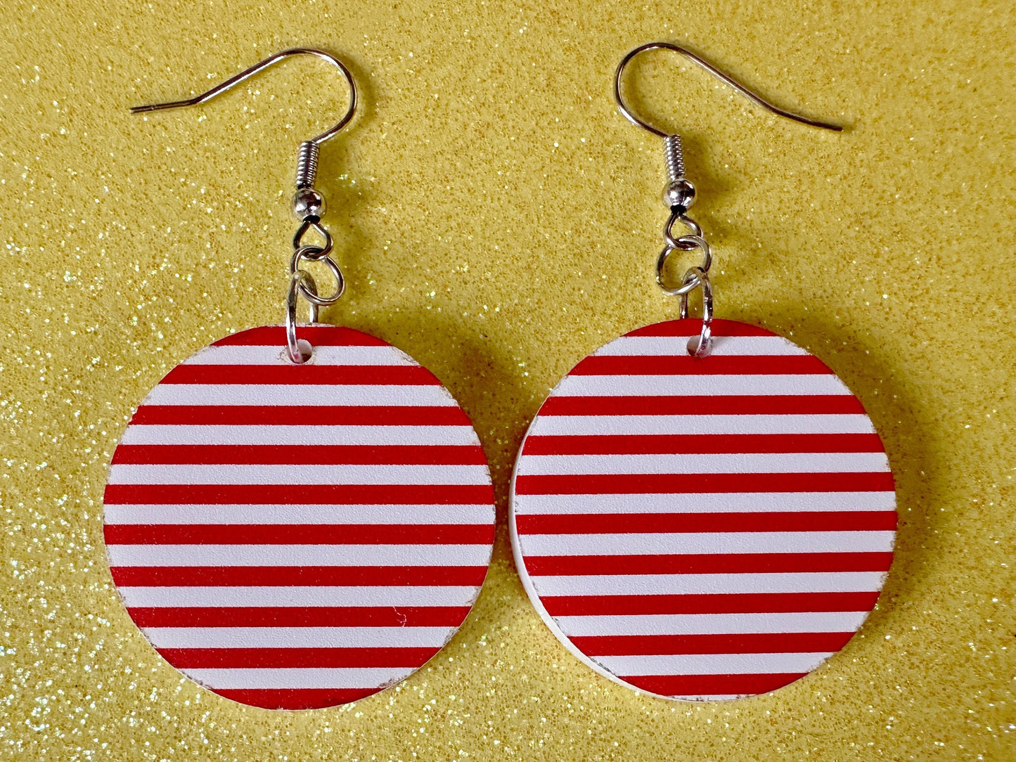 Red & White Stripe Earrings: Laser Cut Acrylic Stripes, Horizontal Stripes, Vertical Stripes, Diagonal Stripes, Best Gifts for Her/Him/Them