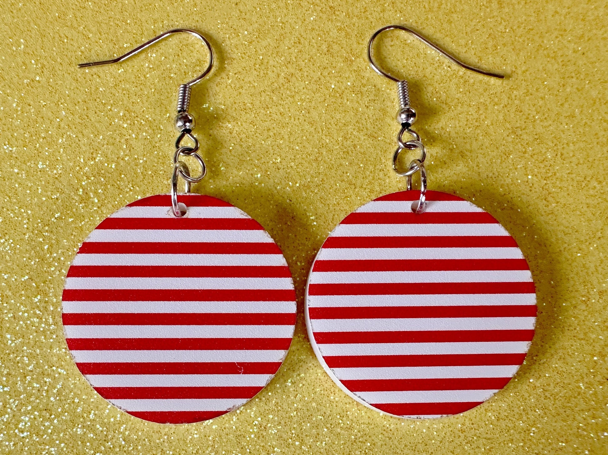 Red & White Stripe Earrings: Laser Cut Acrylic Stripes, Horizontal Stripes, Vertical Stripes, Diagonal Stripes, Best Gifts for Her/Him/Them