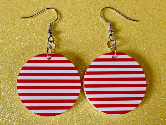 Red & White Stripe Earrings: Laser Cut Acrylic Stripes, Horizontal Stripes, Vertical Stripes, Diagonal Stripes, Best Gifts for Her/Him/Them
