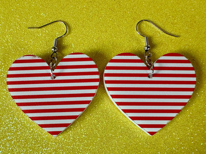 Red & White Stripe Earrings: Laser Cut Acrylic Stripes, Horizontal Stripes, Vertical Stripes, Diagonal Stripes, Best Gifts for Her/Him/Them