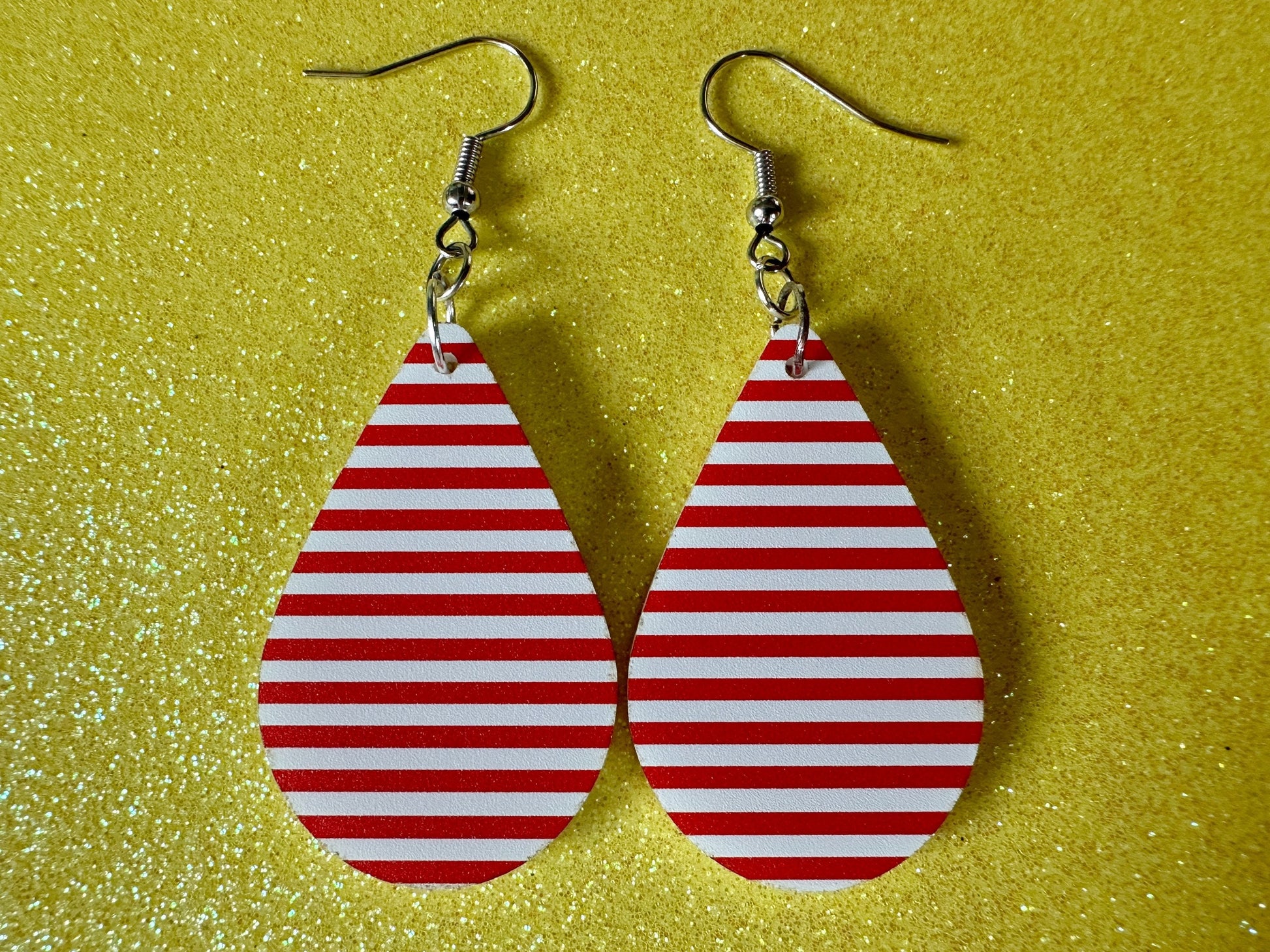 Red & White Stripe Earrings: Laser Cut Acrylic Stripes, Horizontal Stripes, Vertical Stripes, Diagonal Stripes, Best Gifts for Her/Him/Them