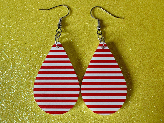Red & White Stripe Earrings: Laser Cut Acrylic Stripes, Horizontal Stripes, Vertical Stripes, Diagonal Stripes, Best Gifts for Her/Him/Them