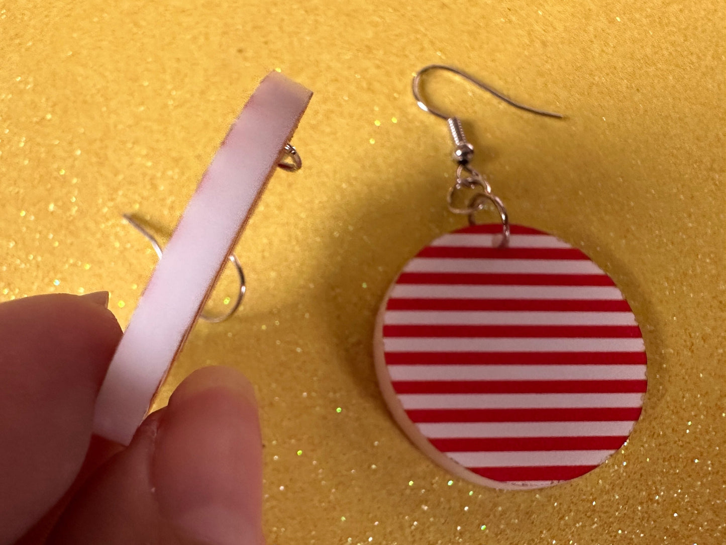 Red & White Stripe Earrings: Laser Cut Acrylic Stripes, Horizontal Stripes, Vertical Stripes, Diagonal Stripes, Best Gifts for Her/Him/Them