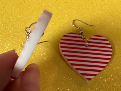 Red & White Stripe Earrings: Laser Cut Acrylic Stripes, Horizontal Stripes, Vertical Stripes, Diagonal Stripes, Best Gifts for Her/Him/Them