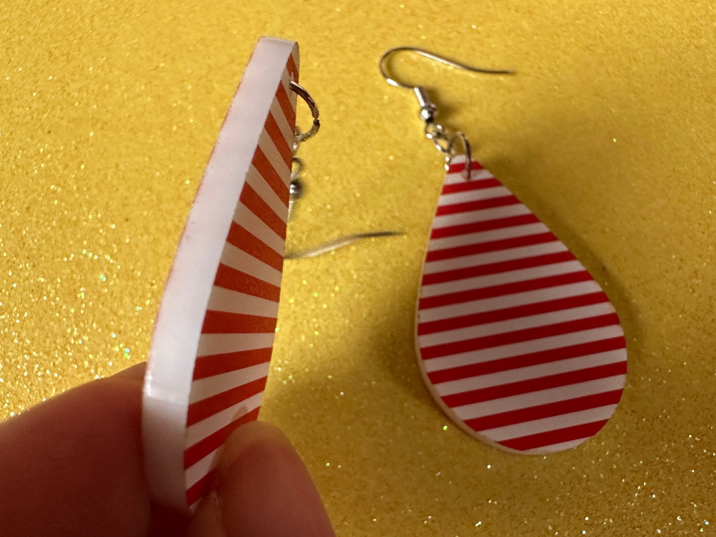 Red & White Stripe Earrings: Laser Cut Acrylic Stripes, Horizontal Stripes, Vertical Stripes, Diagonal Stripes, Best Gifts for Her/Him/Them
