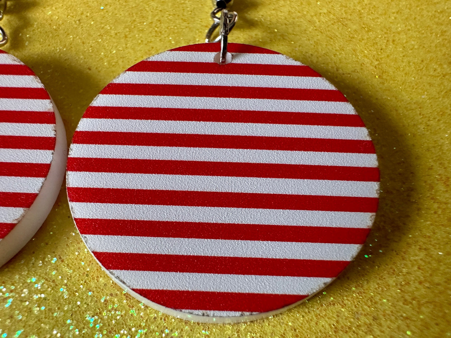 Red & White Stripe Earrings: Laser Cut Acrylic Stripes, Horizontal Stripes, Vertical Stripes, Diagonal Stripes, Best Gifts for Her/Him/Them