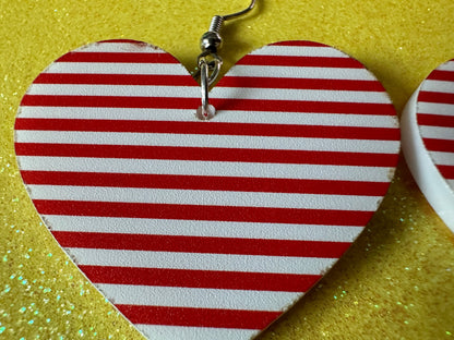 Red & White Stripe Earrings: Laser Cut Acrylic Stripes, Horizontal Stripes, Vertical Stripes, Diagonal Stripes, Best Gifts for Her/Him/Them