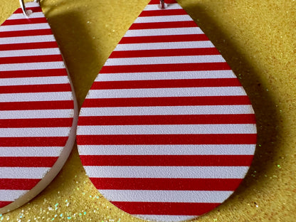 Red & White Stripe Earrings: Laser Cut Acrylic Stripes, Horizontal Stripes, Vertical Stripes, Diagonal Stripes, Best Gifts for Her/Him/Them
