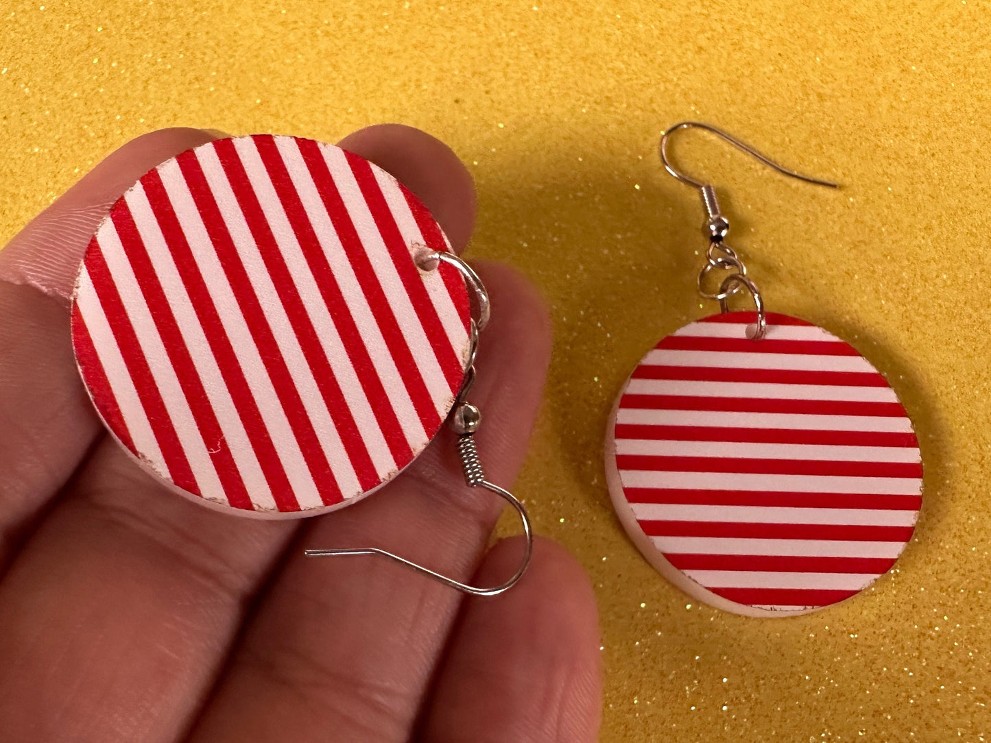 Red & White Stripe Earrings: Laser Cut Acrylic Stripes, Horizontal Stripes, Vertical Stripes, Diagonal Stripes, Best Gifts for Her/Him/Them