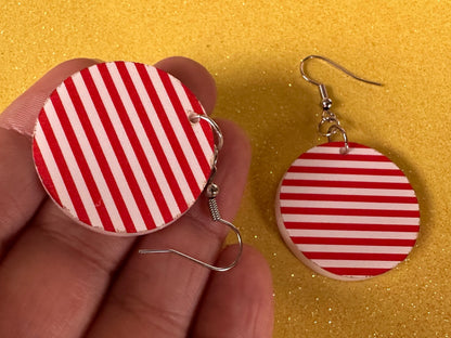 Red & White Stripe Earrings: Laser Cut Acrylic Stripes, Horizontal Stripes, Vertical Stripes, Diagonal Stripes, Best Gifts for Her/Him/Them