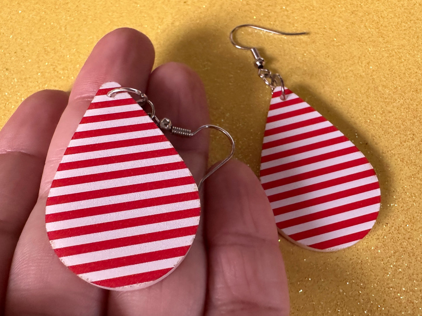 Red & White Stripe Earrings: Laser Cut Acrylic Stripes, Horizontal Stripes, Vertical Stripes, Diagonal Stripes, Best Gifts for Her/Him/Them