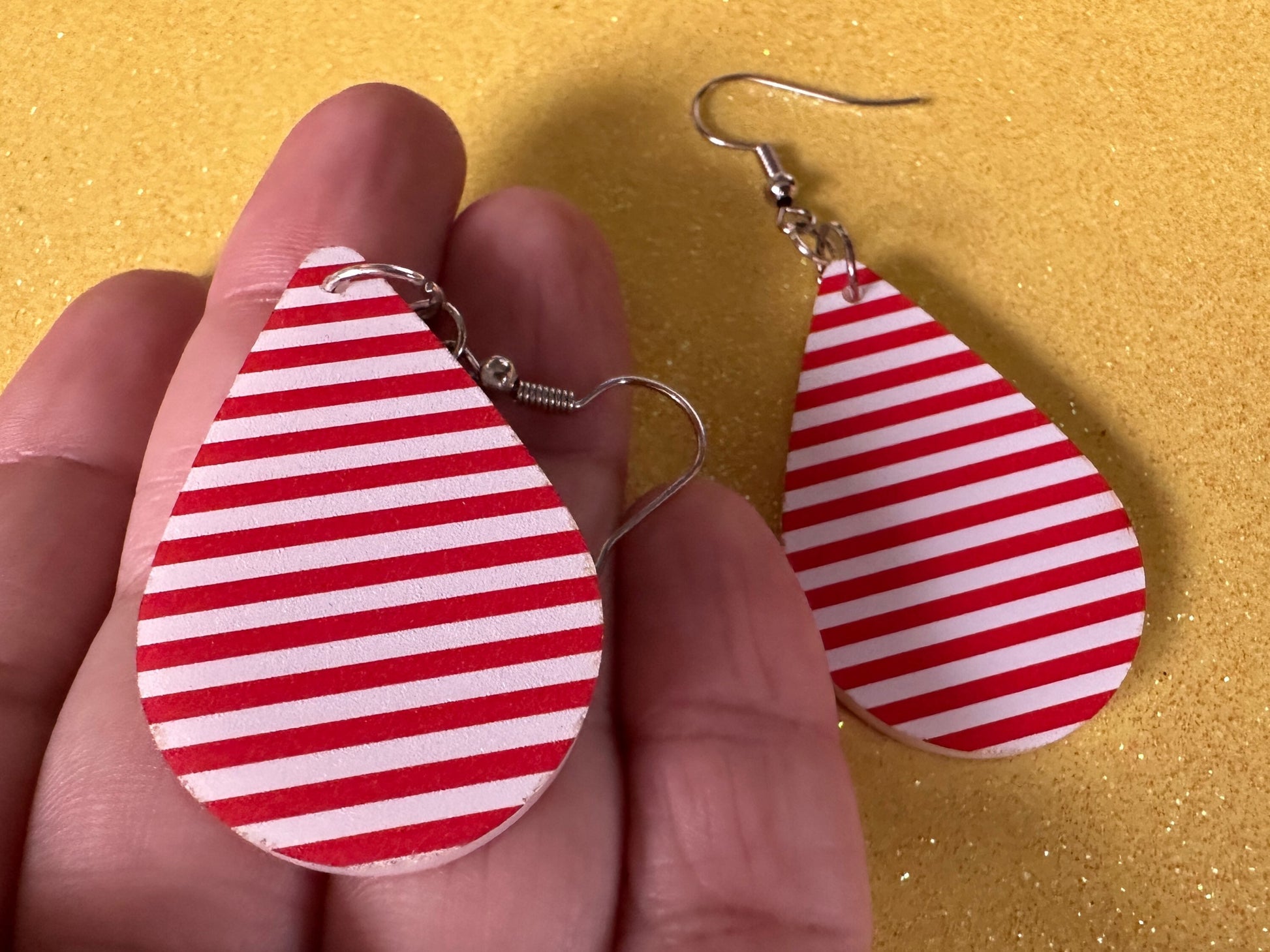 Red & White Stripe Earrings: Laser Cut Acrylic Stripes, Horizontal Stripes, Vertical Stripes, Diagonal Stripes, Best Gifts for Her/Him/Them